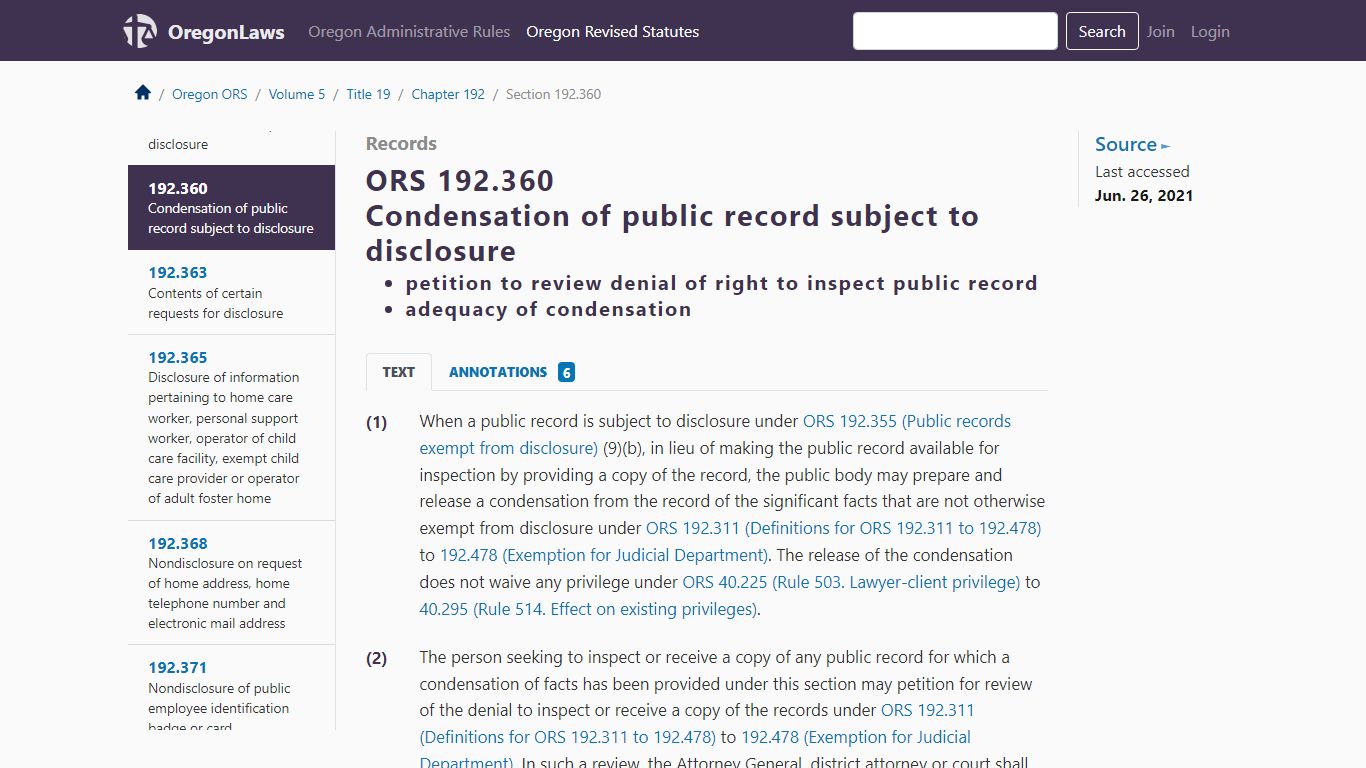 ORS 192.360 - Condensation of public record subject to ...